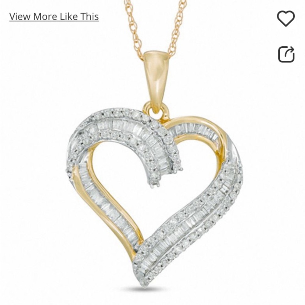 1/2 CT. T.W. Baguette-Cut and Round Diamond Heart Pendant in 10K
Gold
